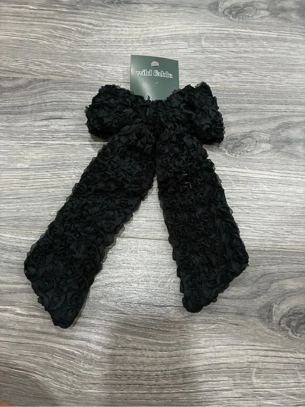 wild fable Black and Red Floral Scarf with Black Decorative Hair Bows